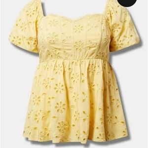 torrid Yellow Babydoll Eyelet Challis Blouse